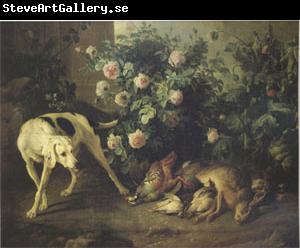 Francois Desportes Dog Guarding Game Near a Rosebush (mk05)